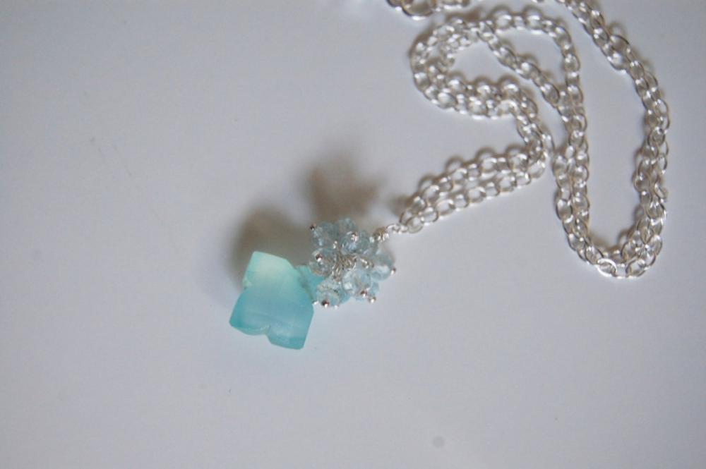 Rare Blue square chalcedony and blue zircon necklace