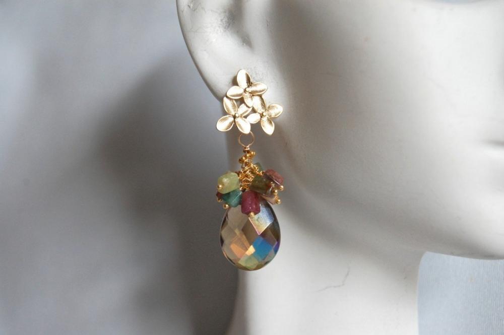 Labradorite and multi tourmaline cluster earrings