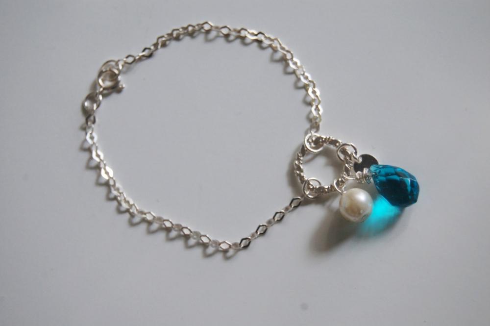 London blue quartz , Pearl and charm Bracelet