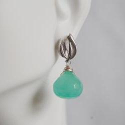 Aqua green Onion Briolette Dangle Earrings