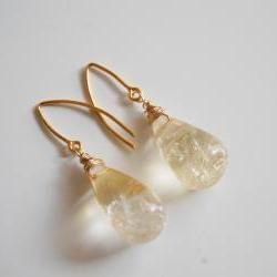 Golden Rutilated Citrine dangle Earrings