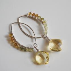 Beautiful lemon quartz and rare shaded Grossular Garnet earrings.
