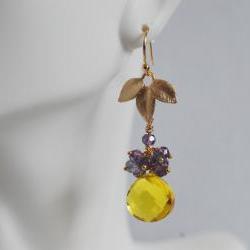 Gorgeous Yellow Quartz And shades Amethyst dangle earrings