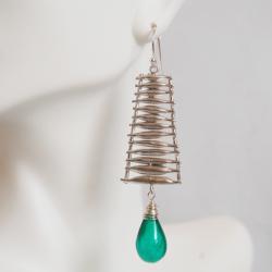 Emerald Green Quartz and Ladder connector Dangle Earrings