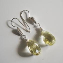 Gorgeous Lemon quartz dangle earrings with sterling silver