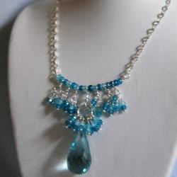 Swiss blue crystal briolette and natural blue shaded zircon necklace
