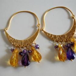 Matte gold plated half moon chandelier earrings