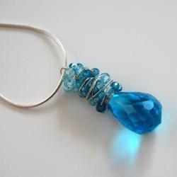 Swiss blue crystal quartz and natural zircon necklace