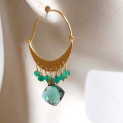 Green Mystic Quartz briolette and green onyx chandelier earrings
