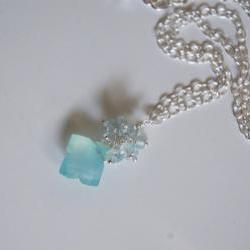 Rare Blue square chalcedony and blue zircon necklace