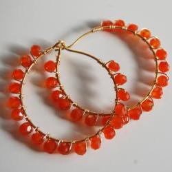 Orange Carnelian Gold filled Hoop Earrings