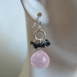 Rose quartz onion briolette and Mystic Spinel dangle earrings
