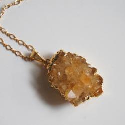 Citrine Druzy Geode gold pendant necklace
