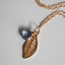 Blue Mystic Quartz and leaf charm Necklace