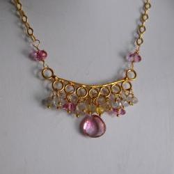 Pink mystic quartz ,topaz and tourmaline necklace