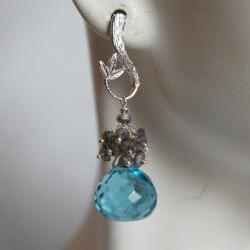 Blue quartz onion briolette and pyrite earrings