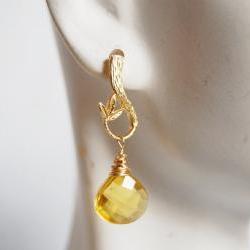 Gorgeous Lemon quartz heart briolette earrings