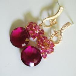 Gorgeous Pomegranate Pink quartz and Mystic Rubelite earrings