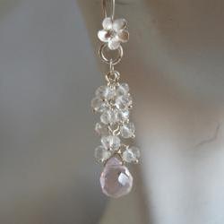 Rose quartz and Rock crystal cluster earrings