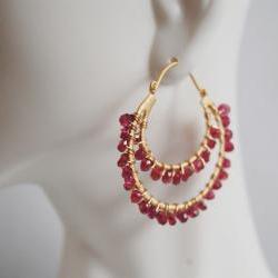Gorgeous Rhodolite double hoop earrings