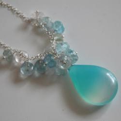 Light blue shaded smooth teardrop chalcedony and amazonite necklace