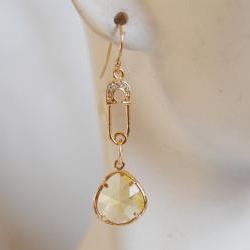 Bezel setting Glass citrine dangle earrings