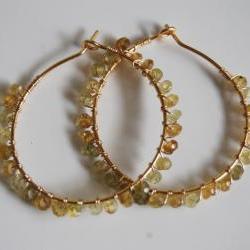 Rare shaded Grossular garnet Gold filled Hoop Earrings
