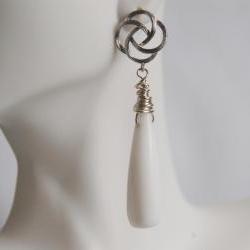 Milky White long drop Smooth Briolette Earrings- Wedding jewelry